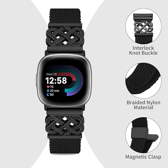 Braided Band Compatible with Fitbit Versa 4 Bands for Woman/Versa 3/Sense 1/Sense 2 Band, Magnetic