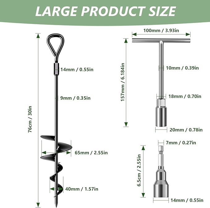 Phopich 18''/30" Long Ground Anchor, Heavy Duty Earth Anchors Ground Anchors Screw in Kit with