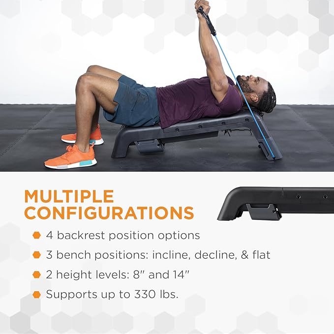 Power Systems Step Bench & Weight Bench | Aerobic Platform & Plyo Box for Cardio, Strength |