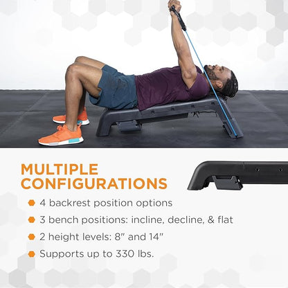 Power Systems Step Bench & Weight Bench | Aerobic Platform & Plyo Box for Cardio, Strength |