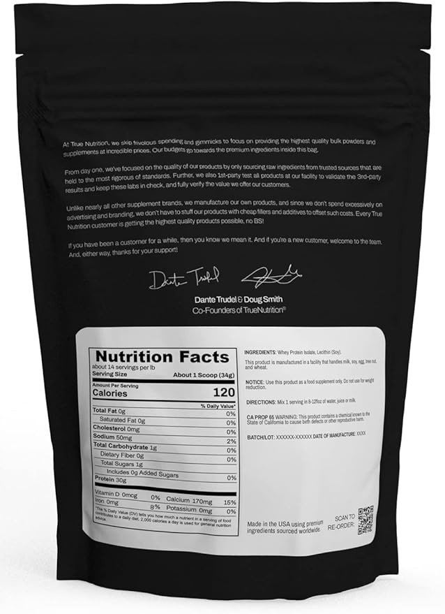 True Nutrition - Unflavored Whey Protein Isolate Cold-Filtration -100% Whey Protein Powder - 27g