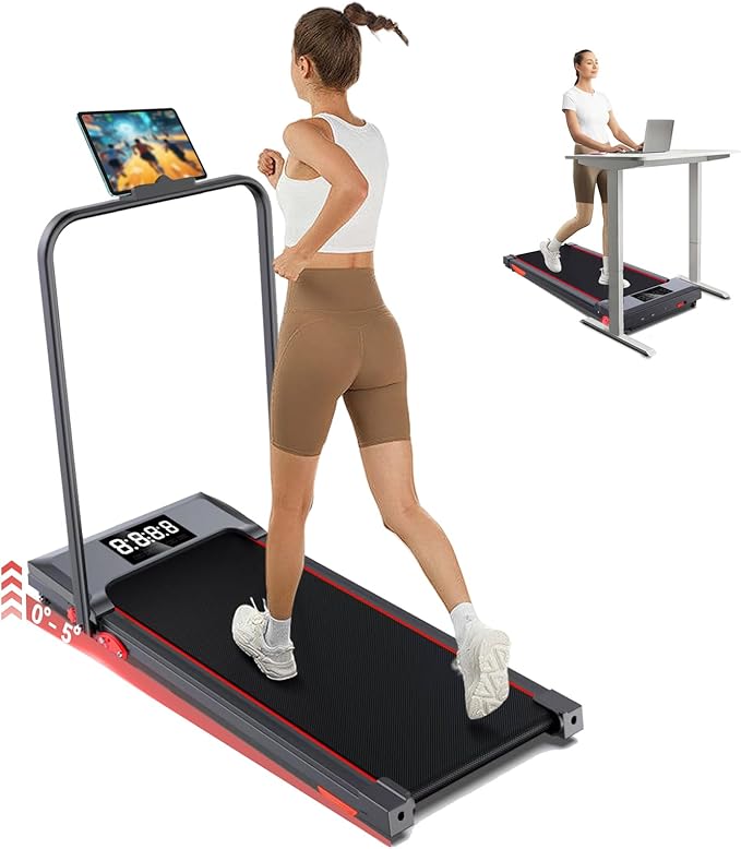 Walking Pad Treadmill with Incline and Handle Bar, 7.5MPH Under Desk Treadmill for Home Office, 360