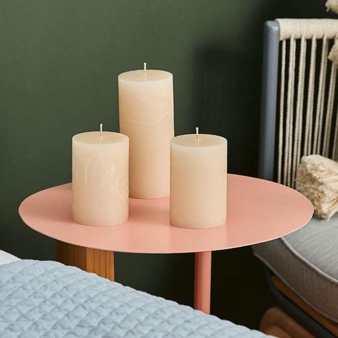 Simply Soson 3x4 inch Ivory Pillar Candles Set of 3, Rustic Texture, Unscented Ivory Candles