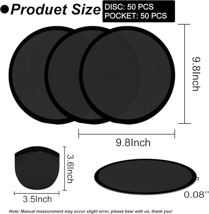 50PCS Foldable Flying Disc Fans with Bags, 9.8'' DIY Handheld Black Egde Fabric Folding Fan for