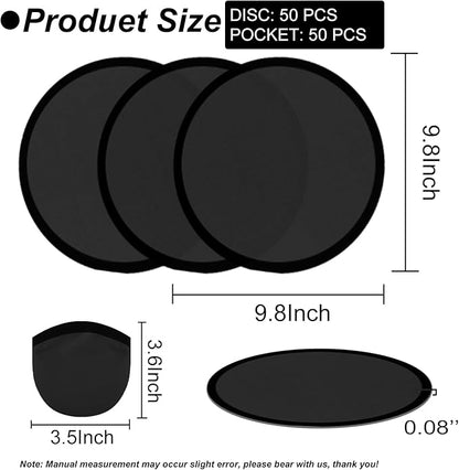 50PCS Foldable Flying Disc Fans with Bags, 9.8'' DIY Handheld Black Egde Fabric Folding Fan for
