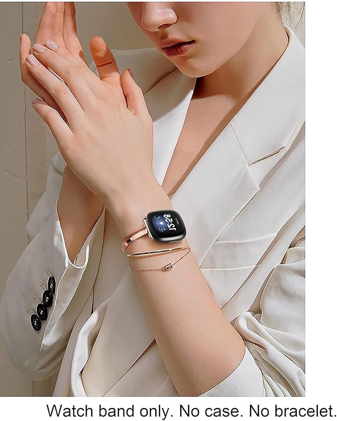Silm Band Compatible with Fitbit Versa 4/Fitbit Sense 2 Band Cute Women, Bling Jewelry Metal Strap