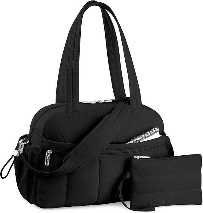 TOPDesign Travel Duffel Bag for Women, Puffer Gym Bag Sports Tote with Wet Pocket, Carry On