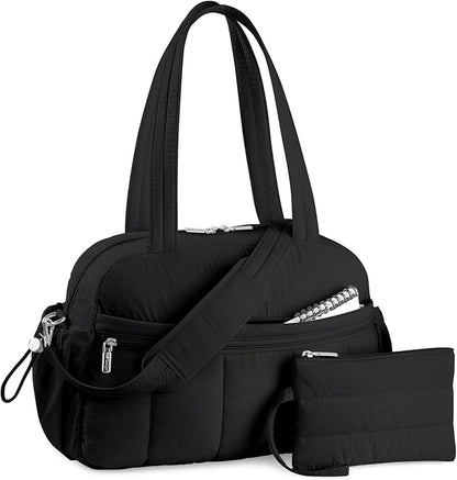 TOPDesign Travel Duffel Bag for Women, Puffer Gym Bag Sports Tote with Wet Pocket, Carry On