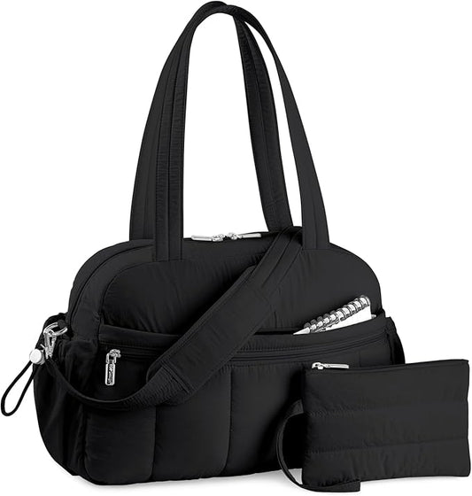 TOPDesign Travel Duffel Bag for Women, Puffer Gym Bag Sports Tote with Wet Pocket, Carry On
