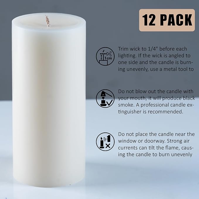 Ivory Pillar Candles ??2.8x4 Unscented Candle Set of 12 ??Dripless, Smokeless, and Clean Burning
