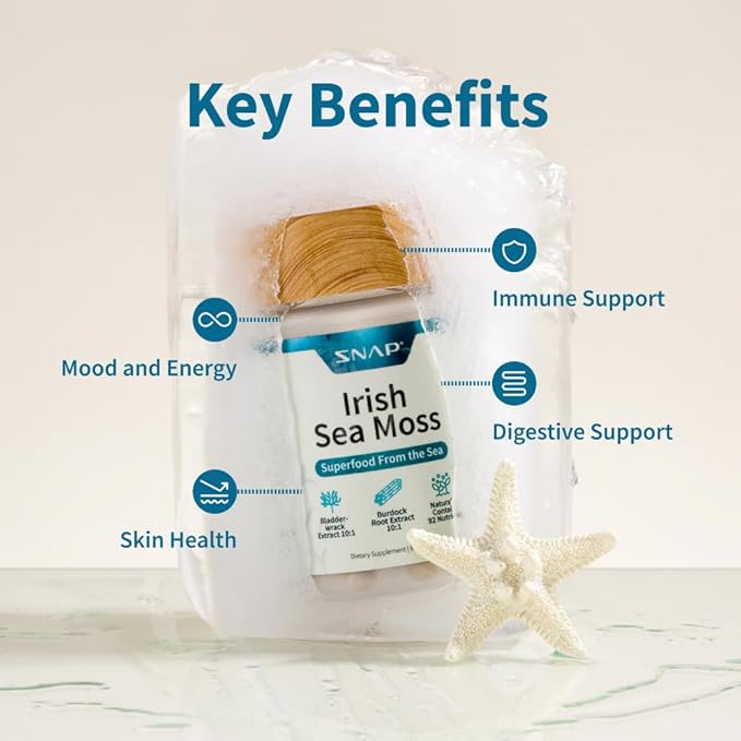 Snap Supplements Irish Sea Moss Capsules with Bladderwrack, Burdock Root & Iodine ??Supports