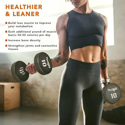 Yes4All Urethane Dumbbell with Anti-Slip Knurled Handle 5-50 LB for Muscle Building - Sold