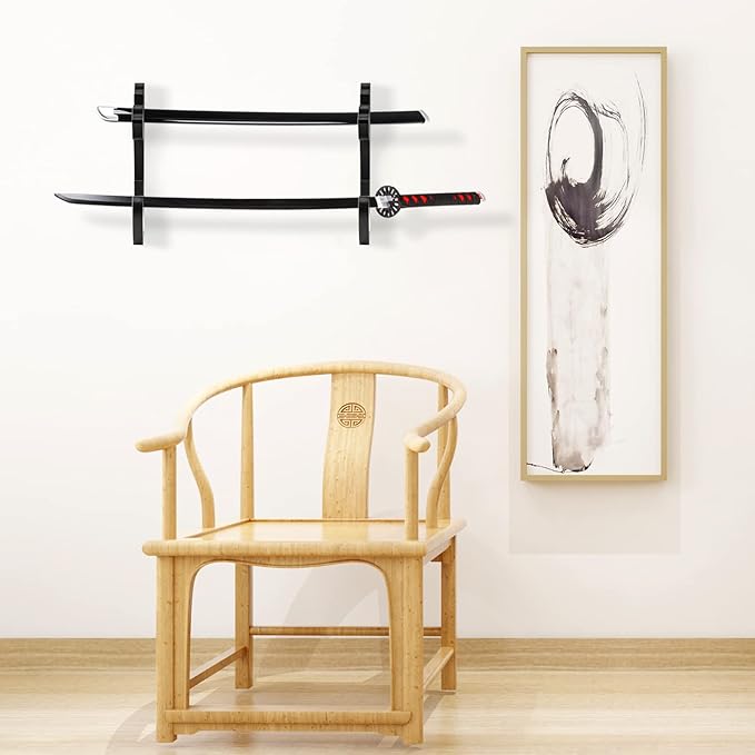 Sword Holder Wall Mount 2-Tier Hook Katana Holder Adjustable Display Hanger for Samurai Sword Tanto