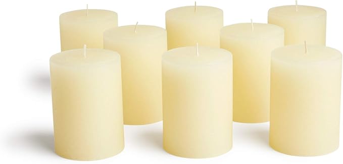 Mottled Pillar Candles by Bask - Set of 8-3" x 4" Dripless Unscented Candles in Ivory for Home