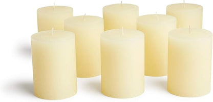 Mottled Pillar Candles by Bask - Set of 8-3" x 4" Dripless Unscented Candles in Ivory for Home