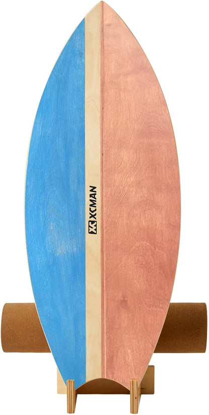 XCMAN Surf Balance Board Trainer with Roller Wooden Exercise Balancing Stability Trainer - Non Slip