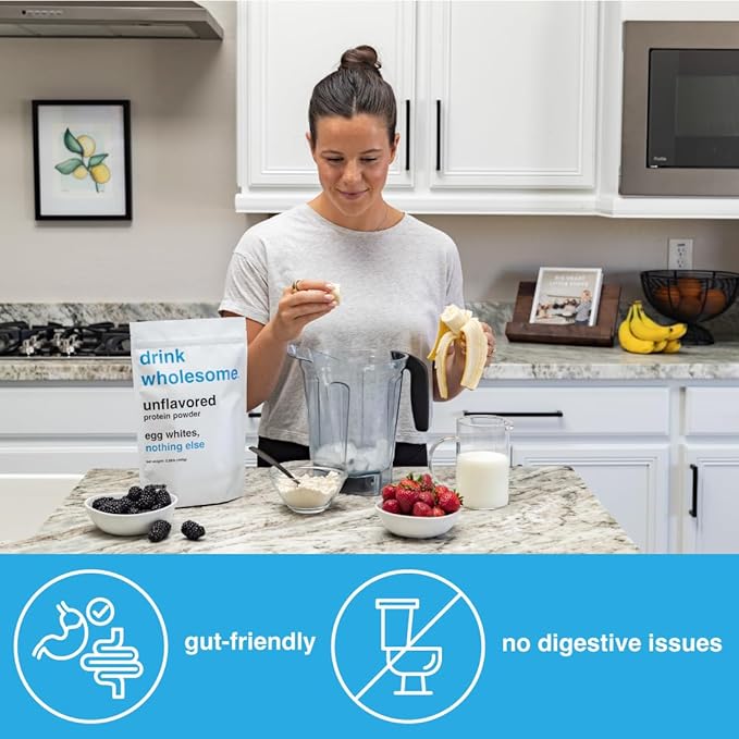 drink wholesome Unflavored Egg White Protein Powder | for Sensitive Stomachs | Gut Friendly | Dairy