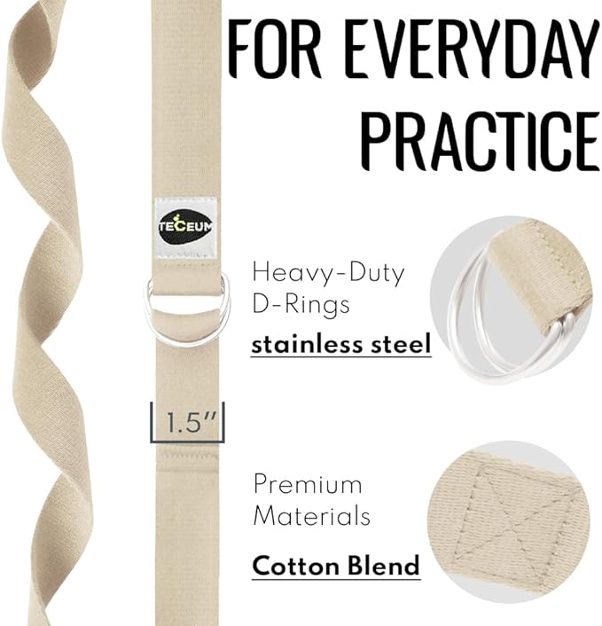 TECEUM Yoga Strap & Mat Strap – 2 IN 1 – Cotton – 6 ft 8 ft 10 ft (30+ colors) – Adjustable