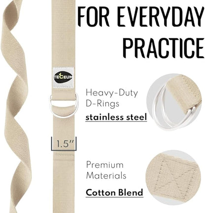 TECEUM Yoga Strap & Mat Strap – 2 IN 1 – Cotton – 6 ft 8 ft 10 ft (30+ colors) – Adjustable