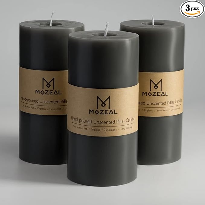 MOZEAL 3" x 6" Hand-Poured Unscented Candle,Dripless Pillar Candle Set of 3,Long Lasting