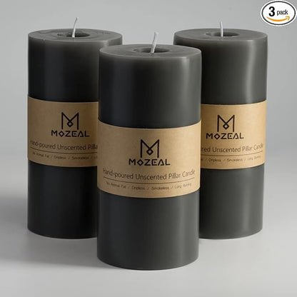 MOZEAL 3" x 6" Hand-Poured Unscented Candle,Dripless Pillar Candle Set of 3,Long Lasting