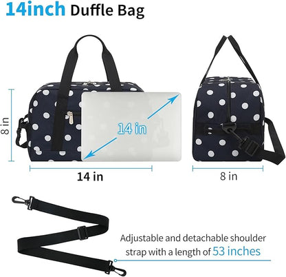 Small Gym Bag 14 inch lightweight Carry On Mini Duffel Bag for Travel Sport - Polka Dot Blue
