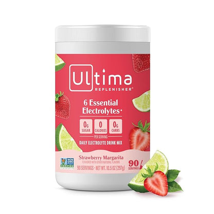 Ultima Replenisher Daily Electrolyte Powder Drink Mix – Sugar Free – Strawberry Margarita, 90