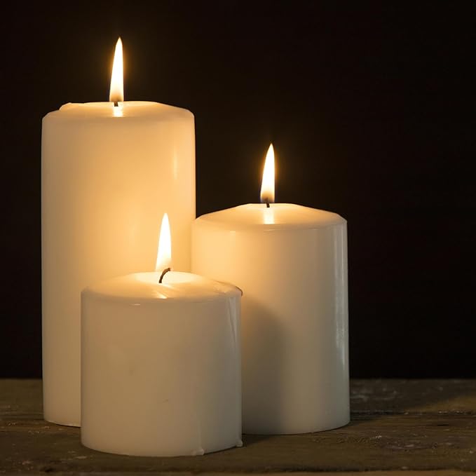 Pillar Candles 3 x 4, 6, and 8 inches, Large Handmade Candles Set of 3, Ivory Decorative Candles