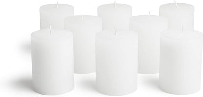 Mottled Pillar Candles by Bask - Set of 8-3" x 4" Dripless Unscented Candles in White for Home