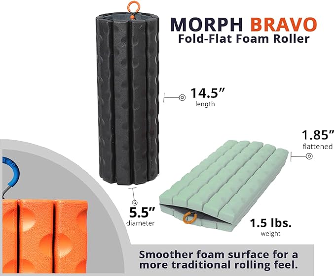 Morph Foam Roller (Bravo-Sage): Collapsible Travel Foam Roller for Pain Relief, Workout Muscle