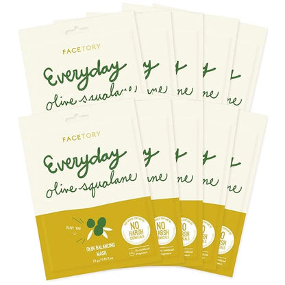 FACETORY K Beauty Face Mask Skin Care - Everyday OLIVE Skin Balancing Sheet Mask | Plant-Based with