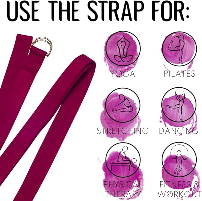 TECEUM Yoga Strap & Mat Strap – 2 IN 1 – Cotton – 6 ft 8 ft 10 ft (30+ colors) – Adjustable