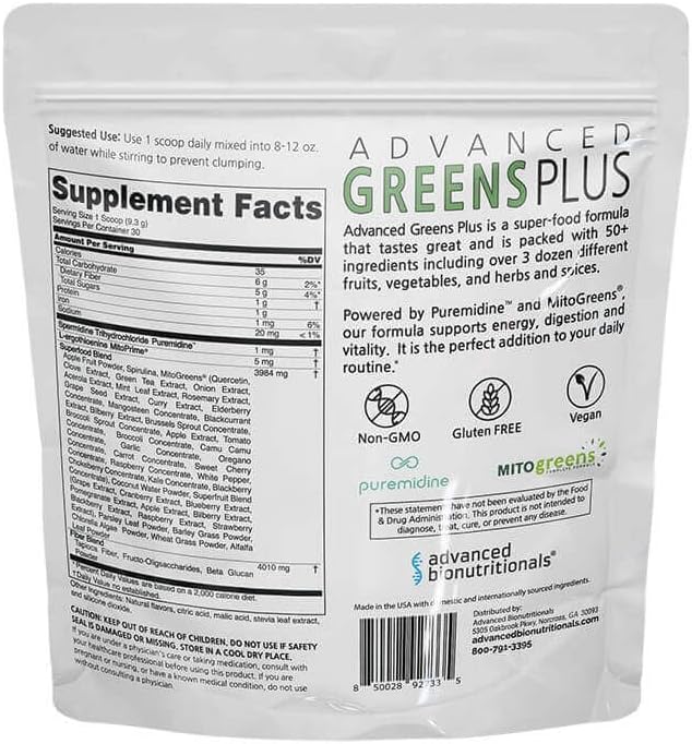 Advanced Greens Plus Powdered Superfood Formula 50 Fruits, Vegetables, Herbs, and Superfoods