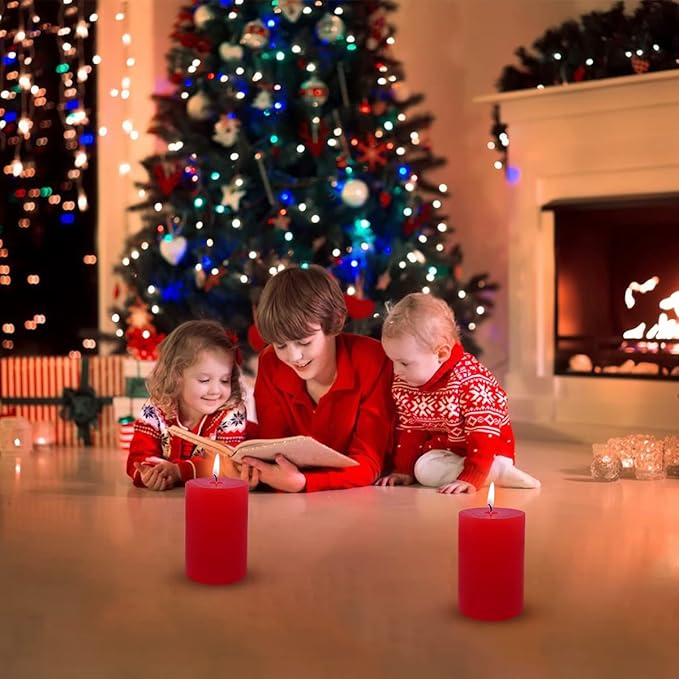 4 Packs 2x3 Inch Red Pillar Candles, Small Unscented Dripless Cylinder Candles for Christmas Home