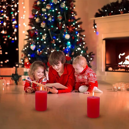 4 Packs 2x3 Inch Red Pillar Candles, Small Unscented Dripless Cylinder Candles for Christmas Home