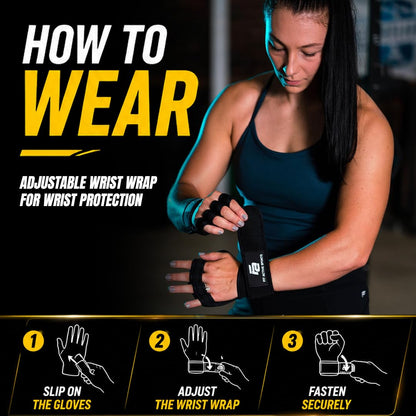New Ventilated Weight Lifting Gloves with Built-In Wrist Wraps, Full Palm Protection & Extra Grip.