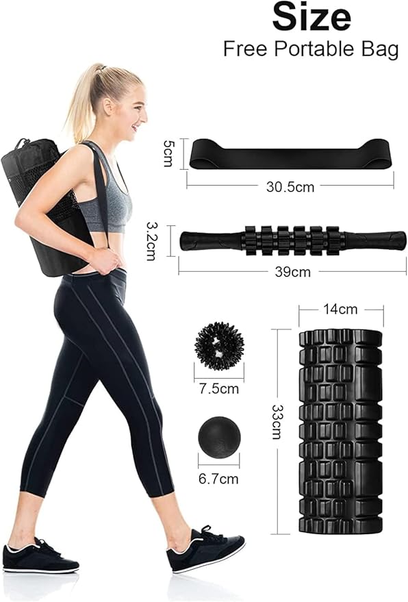 6 in1 Foam Roller Set, Trigger Point Foam Roller, Yoga Stick, Massage Ball, Fixation Ball, Fitness