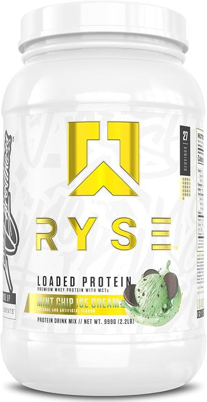 RYSE Loaded Protein Powder - Mint Chip Ice Cream - 25g Whey Protein Isolate & Concentrate with