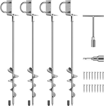 Phopich 28in Multi-Purpose Ground Anchors Screw in, 4Pack Fully Welded Heavy Duty Trampoline Stakes