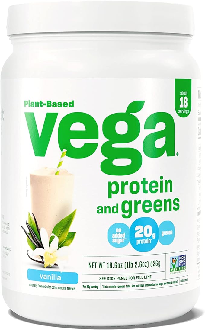 Vega Protein and Greens Protein Powder, Vanilla - 20g Plant Based Protein Plus Veggies, Vegan, Non