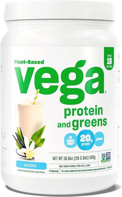 Vega Protein and Greens Protein Powder, Vanilla - 20g Plant Based Protein Plus Veggies, Vegan, Non