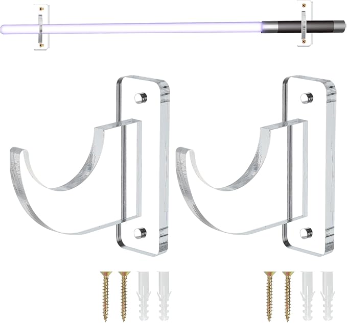 uxcell Sword Wall Mount Holder, 1 Set Acrylic Light Saber Display Rack Wall-Mounted Sword Stand