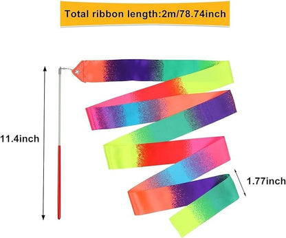 20 Pack Ribbon Dancing Wands Party Favors for Kids, Rainbow Birthday Decorations, Princess Party