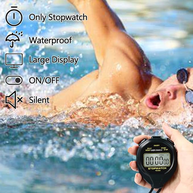 Digital Simple Stopwatch, 1/30 Lap Basic Stopwatch, No Bells, No Clock, No Alarm, Silent, Child