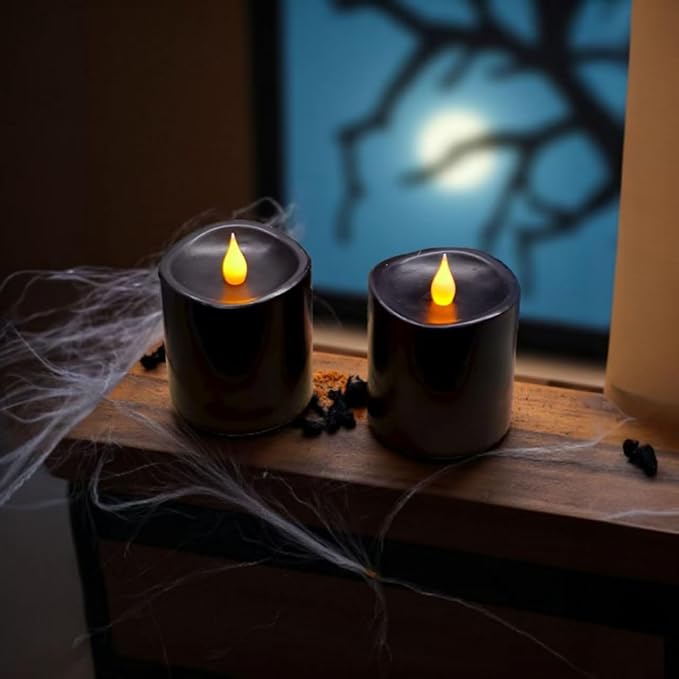 Black Flameless LED Candles 3 inch Diameter Real Wax 2AA Battery Operated 600hr+ Flickering Candles