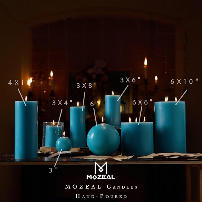 MOZEAL 3" x 4" Hand-Poured Unscented Candle,Dripless Pillar Candle Set of 3,Long Clean