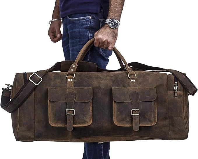 KomalC 28 inch Duffel Bag Travel Sports Overnight Weekend Leather Duffle Bag for Gym Sports Cabin