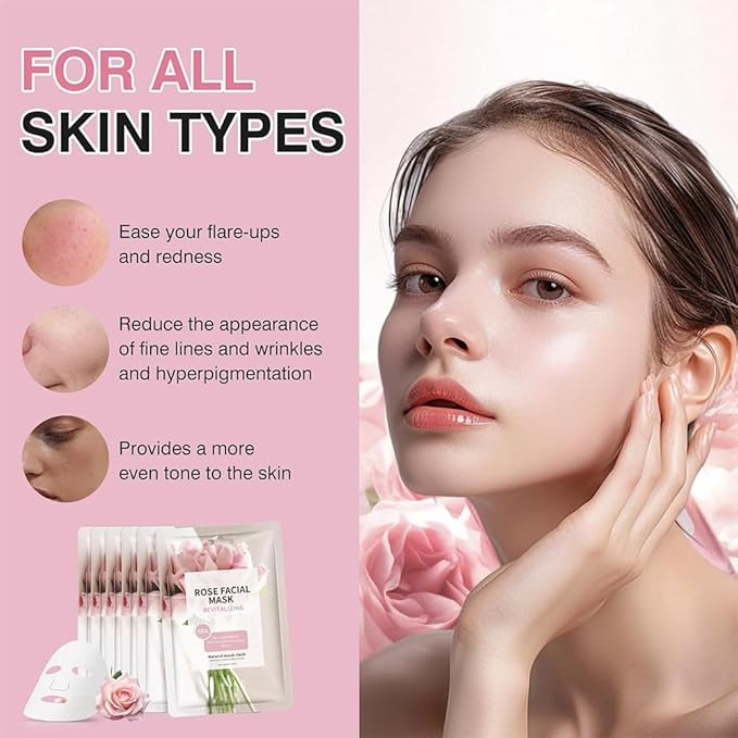 15 Sheets Face Masks Skincare, Rose Pink Hydrating Facial Masks for Women Skin Care, Deeping