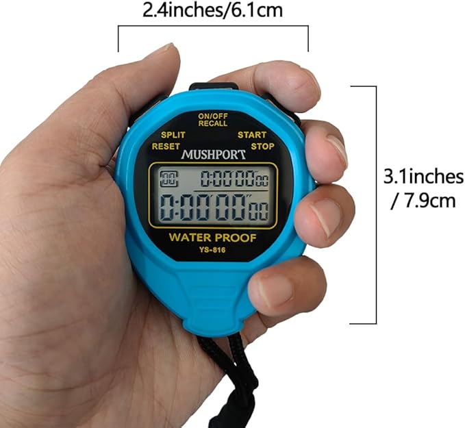 Waterproof Stopwatch Timer 30 Laps/Splits Only Stopwatch Mode, ON/Off Silent Memory Recall Simple
