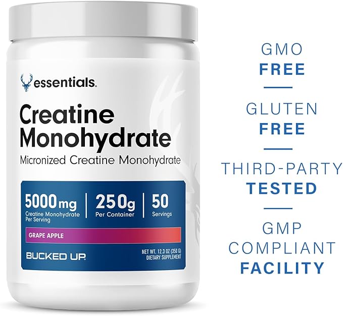 Bucked Up Grape Apple Creatine for Women and Men - Easy to Mix Vegetarian - Flavored Creatine